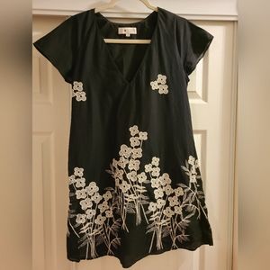 Corly Woman's Cotton Embroidery Flowers Black Mini Summer Dress